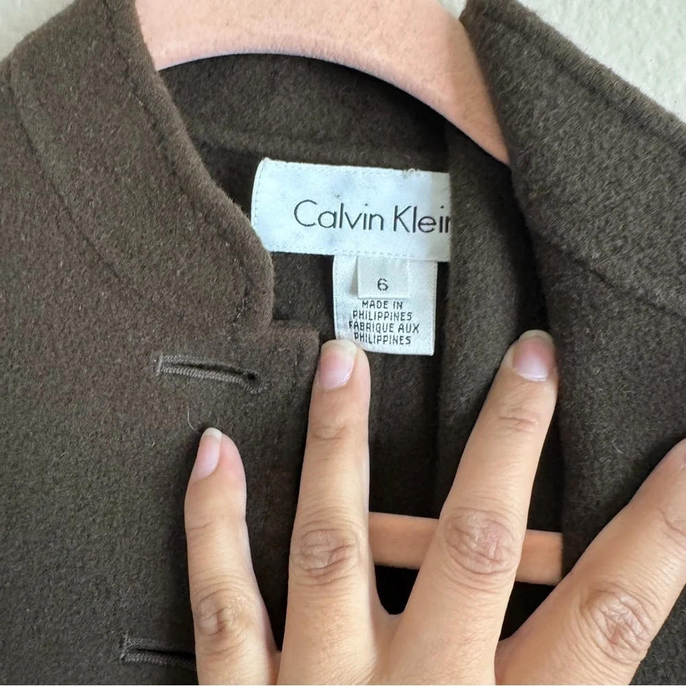 CALVIN KLEIN 100% Wool Brown Button Jacket - Picture 2 of 8